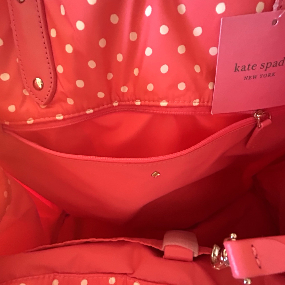 Kate Spade Everything Puffy Dots Large Tote Pink White 15x12x8 Travel Shopping - Picture 9 of 12